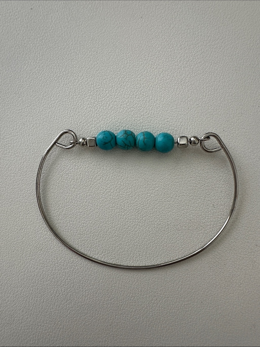 Turquoise Bead Silver Bangle Bracelet - Women Jewelry